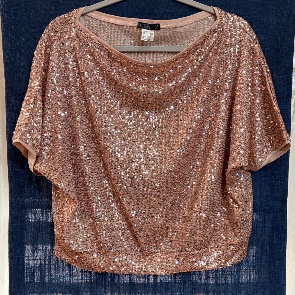 VENUS Sparkling Rose Gold Sequin Blouse